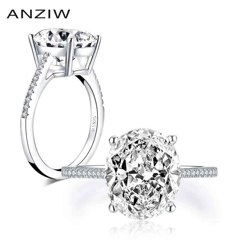 ANZIW Fashion 925  Silver 5.0ct Big Oval Cut Engagement Ring Simulated  Wedding  - $54.94