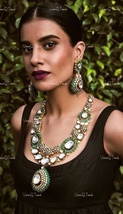 VeroniQ Trends-Statement Polki Bridal Necklace Handmade Kundan-Green Beads-India - £431.00 GBP