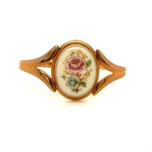 Vintage 14k Gold Filled Lenox Morning Blossom Oval Porcelain Cuff Bracelet sz 6 - £79.58 GBP