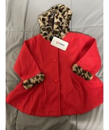 Patpat Baby Girl Red Button Up Jacket Animal Print Hoodie Accent Size 12... - $24.65 CAD