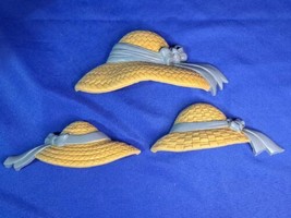 Vintage Home Interiors Homoco Straw Hats Blue Wall Hangings Set Of 3 - $19.21 CAD