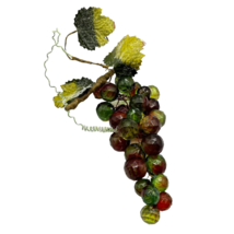 Vintage MCM Lucite Faceted Purple &amp; Green Grape Clusters w Leaves &amp; Bran... - £18.69 GBP