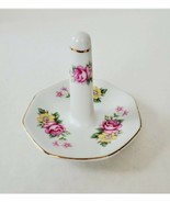 Vintage Porcelain Pink &amp; Yellow Floral Ring Jewelry Holder Gold Trim 3” ... - €8,47 EUR