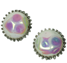 Vintage STAR signed Clip on Earrings Iridescent Button Style  - £8.68 GBP