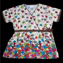 UA Brown Purple Green Fall Leaf Leaves Harvest Scrub Shirt Top Sz Large ... - $18.99