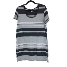 Derek Heart Plus T Shirt Dress Scoop Neck Short Sleeve Striped Gray Black 2X - £7.66 GBP