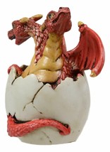 Red Baby Wyrmling Two Headed Dragon Hydra Hatchling In Egg Statue 3.25&quot; Tall - £14.46 GBP