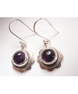 Round Amethyst Sterling Silver Dangle Earrings Flowers Style - £9.34 GBP