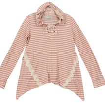 Maurices Shirt Pink Preppy Stripe Lace Long Sleeve Hoodie Women Size XS ... - $8.10