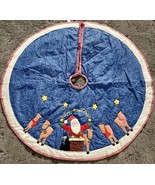 Vintage Large Christmas Tree Skirt Hand Quilted Santa Chimney Reindeer 5... - $54.07