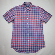 Ralph Lauren Oxford Custom Fit Plaid Shirt S Short Sleeve Pony Blue Red - £16.25 GBP