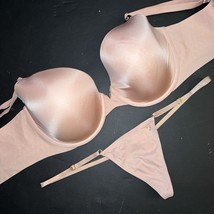 Nwt Victoria&#39;s Secret 34DD,36DD Bra Set M V-string Thong Beige Lined Illusion - £53.56 GBP