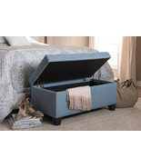 Rocco Light Blue Fabric Upholstered Storage Ottoman - $159.00