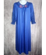 Blue Silky Lace Nylon Nightgown Long Embroidery Long Sleeves Large Lorraine - $666.13 MXN