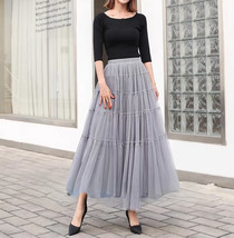 Gray Tiered Tulle Skirt Outfit Women Custom Plus Size Fluffy Long Tulle Skirts
