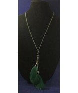 Multifeather Necklace Green And Silvertone  26” - $3.07