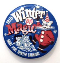 VINTAGE 1970 St. Paul MN Winter Carnival Button Pin Mid-Winter Magic Bear Clown - £11.20 GBP