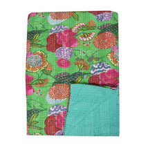 Indian Cotton Green Fruit Print Bedspread Kantha Quilt Throw Blanket Bed Cover - £43.65 GBP+