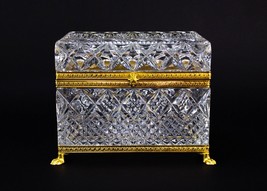 Bohemia Czech Cut Crystal Hinged Glass Jewelry Casket Trinket Ormalu Box Vintage - £987.99 GBP