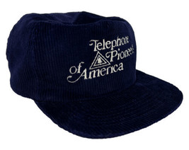 Vintage Telephone Pioneers of America Hat Cap Zipper Back Blue Corduroy One Size - £15.57 GBP