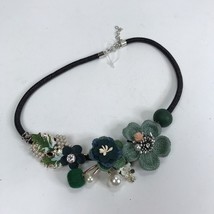 Artisan Necklace Floral Boho Green Handmade Statement cottagecore Mixed Media - £11.84 GBP