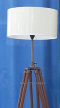 OAK WOOD TRIPOD FLOOR LAMP IN COPPER FINISH WITH BEAUTIFUL WHITE COTTON ... - $197.01