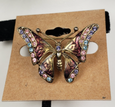 Vintage LC Liz Claiborne Butterfly Brooch Enamel Faux Stone Rhinestone G... - $27.69