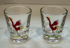 2 Federal Glass Crowing Red Rooster Shot Glasses MCM &#39;60&#39;s - $378.90 MXN
