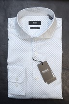 HUGO BOSS Uomo Mark Sharp Fit Blu a Macchie Cotone Camicia 39 15.5 34/35 - £50.67 GBP
