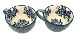 Gabriela Blue Pfaltzgraff Two Coffee Mugs Cups Inside Blue Flowers Raised Design - £15.73 GBP
