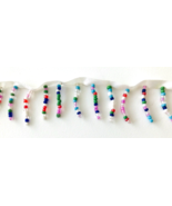 White Ribbon Trim with Multicolor Beaded Fringe 2 yds 6 in long 1.25&quot; wide - £9.97 GBP