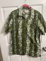 Levis Mens Hawaiian Shirt Large Green White Floral Pocket Cotton Aloha Beach - £11.39 GBP