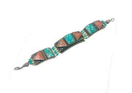 Vintage Nepal Tibetan Bracelet Turquoise Nepalese Ethnic Coral Tibet Handmade - £18.20 GBP
