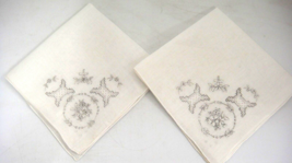Vintage Hanky Handkerchiefs White Tone on Tone Embroidered Flowers Columns 11&quot; - £7.11 GBP