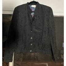 Jessica Scott Black Floral Blazer Large, Vintage Shoulder Pads Jacket, W... - $9.90