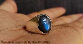 Natural Blue Labradorite Oval Gemstone Sterling Silver Handmade Men Ring Jewelry - £50.62 GBP