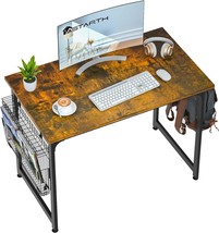 Astarth Study Computer Desk-40 Inch Home Office Desk, Wood Storage, Rustic Brown - £54.34 GBP