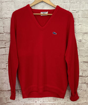 Vintage IZOD Lacoste Sweater Mens LARGE Red V Neck Pullover Long Sleeve Acrylic - £26.37 GBP