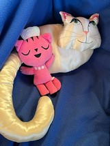 Lot of 2 Pink Plush Kitty Cat Princess &amp; Handmade Cream Satin Embroidered Cheshi - £9.00 GBP