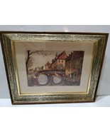 VINTAGE PRINT BY SANDRE, THE OLD STONE BRIDGE FRAMED 14X11 ITALY  - £43.82 GBP