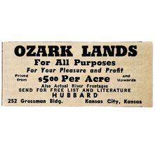 1944 Ozark Acre Land For Sale Advertisement Hubbard Kansas City Collecti... - €11,99 EUR