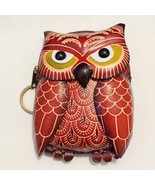 Owl With Wings Leather Wristlet Wallet Change Coin Purse Red Zip Closure... - $16.82