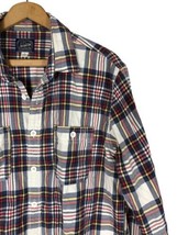 J Crew Flannel Shirt Large Mens Sportsmens Outfitter White Blue Red Button Down - £36.48 GBP
