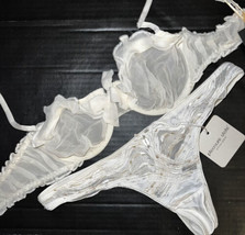 Victoria&#39;s Secret Designer Collection Silk 34C Bra+Pleasure State S Thong Ivory - £134.21 GBP