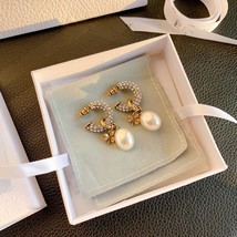  jewelry 1:1 high quality vintage clover and pearl stud earrings for women preve - £31.81 GBP