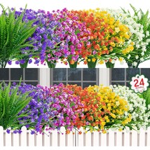 24 Bundles Artificial Flowers For Outdoor Decoration Uv Resistant Fake Plastic P - £36.76 GBP