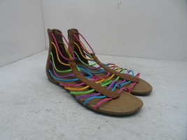Justice Women&#39;s Zip-Up Flat Casual Sandals Rainbow/Brown Size 8M - $17.80