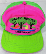 Neon Snapback Hat Happy Hollow Campground Childs Mesh 80s Pink Green - £6.84 GBP