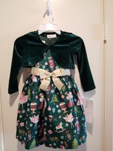 BONNIE JEAN Toddler Girl 4T Sleeveless Nutcracker Dress Green Velvet Jacket NWT - £30.59 GBP