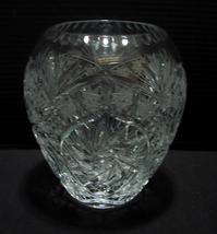 Hand Cut 9 Inch Tall Polish Crystal Vase with  Repetitive Buzz and Hobstar Desig - £51.95 GBP